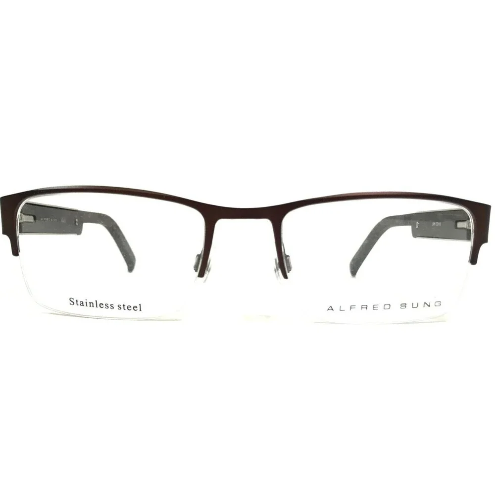 Alfred Sung Eyeglasses Frames AS4958 BRN CEN Brown Grey Half Rim 52-19-145